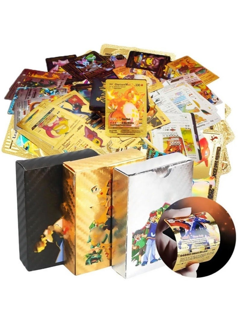 MissTiara مجموعة بطاقات بوكيمون مكونة من 3 ألوان (55 قطعة ذهبية، 55 قطعة فضية، 55 قطعة سوداء، إجمالي 165 قطعة) بما في ذلك ألعاب البطاقات المشتركة Vmax Rares V Series GX EX Rares Charizard (قد تختلف الصورة الموجودة على الصندوق) - Image 2